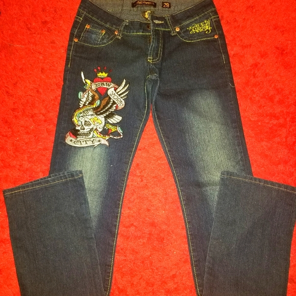 💋Rare💋 Ed Hardy Jeans  By Christian Audigier - Picture 1 of 12